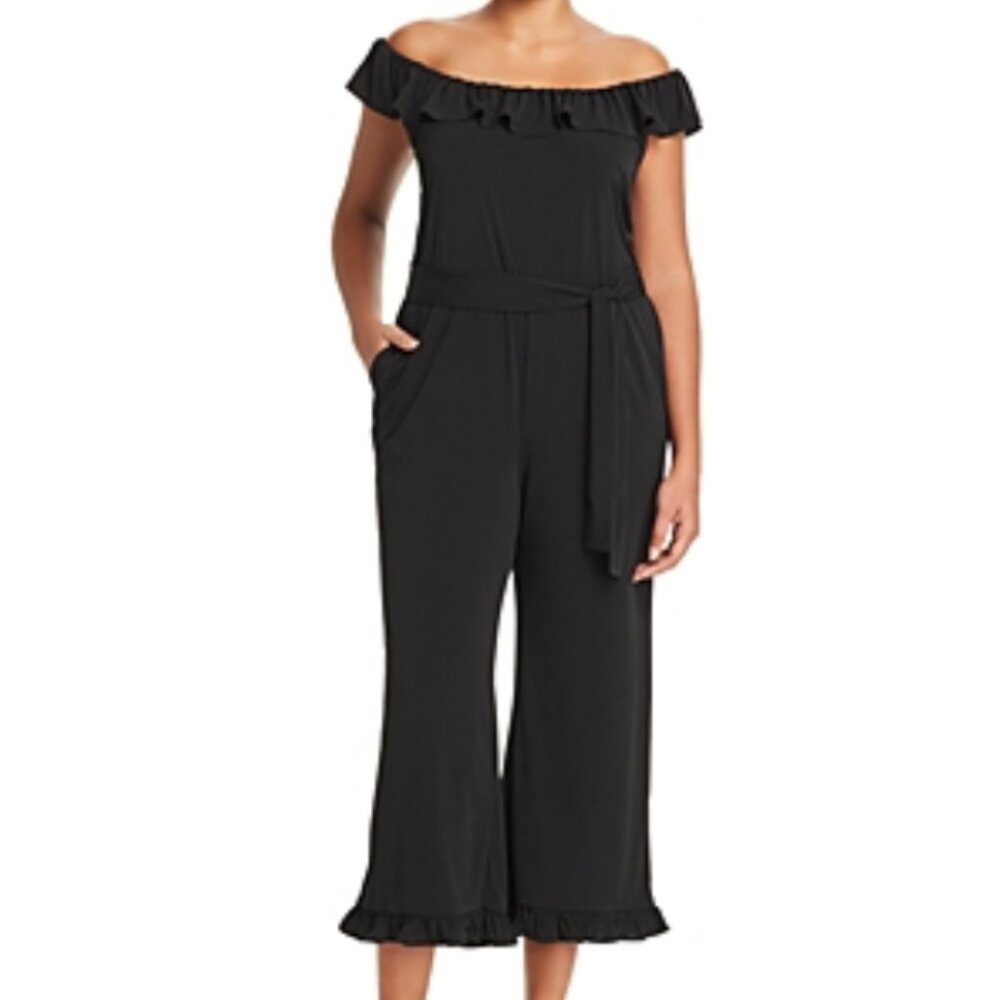 Michael Kors Black Ruffle Trim Jumpsuit NWT